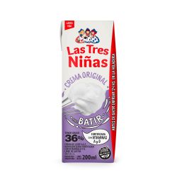 Crema de leche Las Tres Niñas UAT para batir 36% 200ml