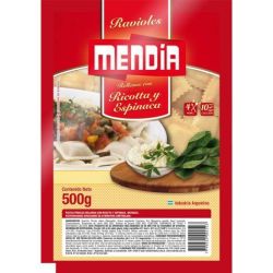 Ravioles Ricota y Espinaca Mendia 500 Gr